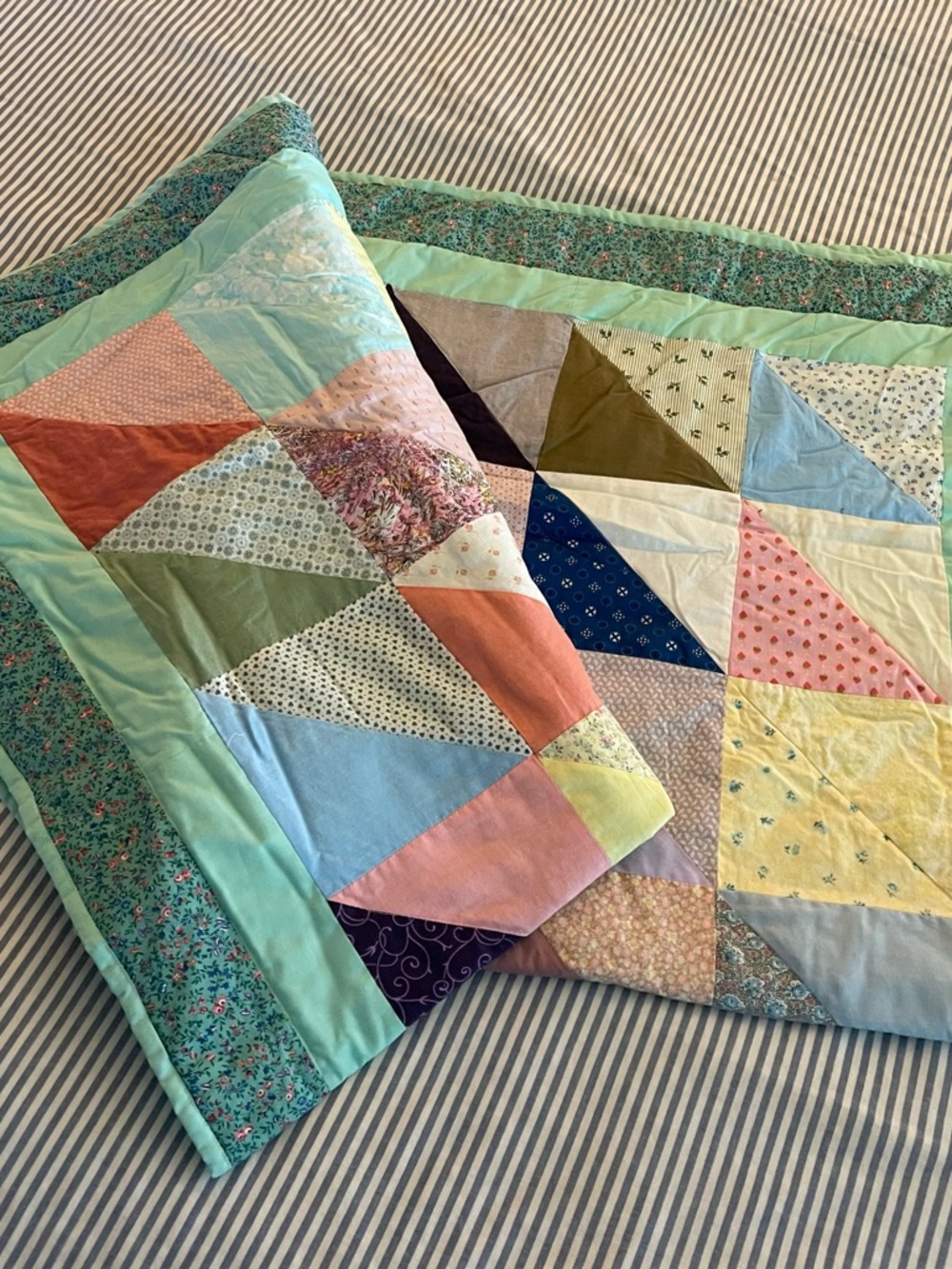 Vintage colorful handmade triangle quilt